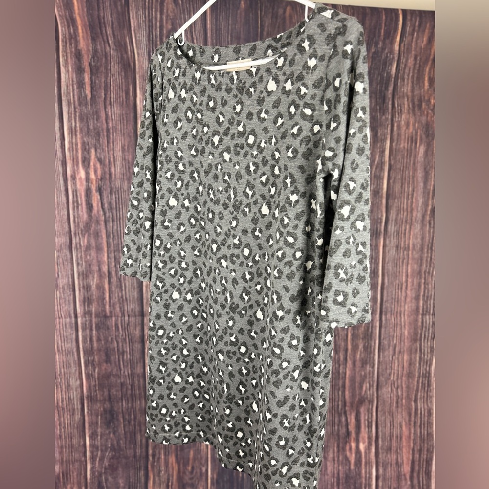 LOFT Gray Black Long Sleeve Wrap Dress